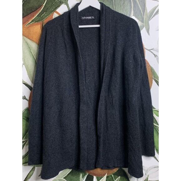 Native World New Zealand Possum Merino Wool Knit Dark Gray Open Cardigan Sweater - Picture 1 of 6